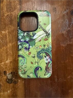 Stringberry Floral & Dragonfly Phone iPhone 15 Pro Case. Mag Safe